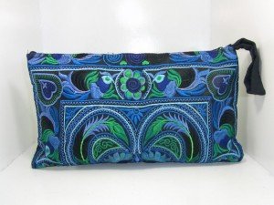 Sky Blue Wristlet Clutch HMONG Embroidered Bag Hippie Boho Handmade Thailand
