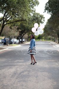 Tasha:: Gap Jacket, Wrist Soiree Necklace, Taylor Dress, Christian Louboutin Heels
