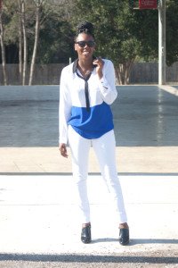 Tasha in Decree Blouse, Mango Jeans, and Zara Booties. #boxbraids #bizblogger