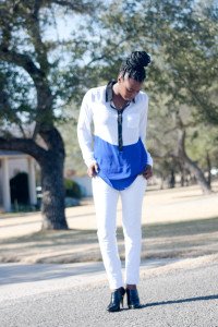 Tasha in Decree Blouse, Mango Jeans, and Zara Booties. #boxbraids #bizblogger