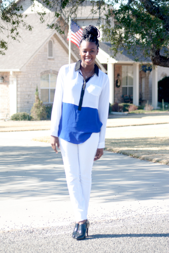 Tasha in Decree Blouse, Mango Jeans, and Zara Booties. #boxbraids #bizblogger
