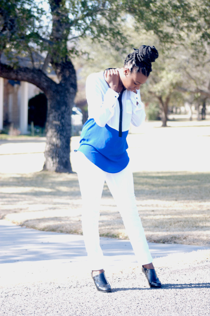 Tasha in Decree Blouse, Mango Jeans, and Zara Booties. #boxbraids #bizblogger