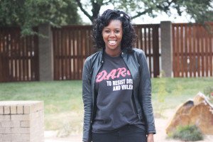 Tasha in Vera Pella Jacket, Vintage DARE Shirt, HM Jeans