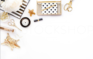 White Black Gold Desk Styled Stock Photography
