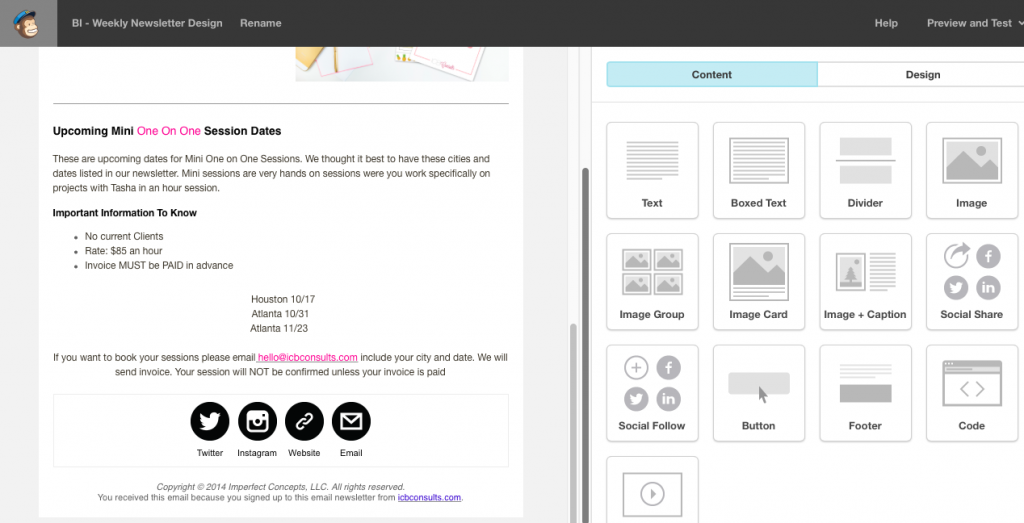 Social Media Icons Mailchimp Template. | Imperfect Concepts #mailchimp #socialmedia #newsletter #smallbusiness #emailmarketing