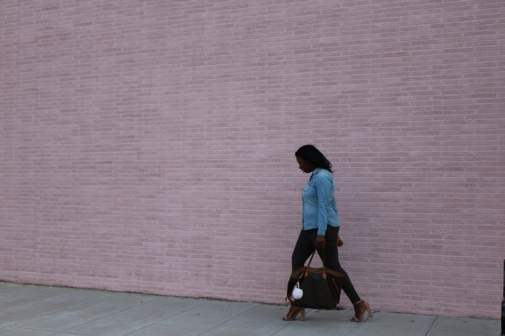 Target chambray, gap jeans, Louis Vuitton Neverfull with faux fur pouf from Arm Candy Crush + leather tassle from Love Cortnie