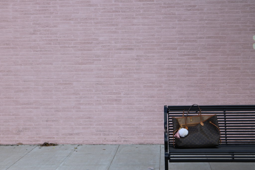 Louis Vuitton Neverfull with faux fur pouf from Arm Candy Crush + leather tassle from Love Cortnie