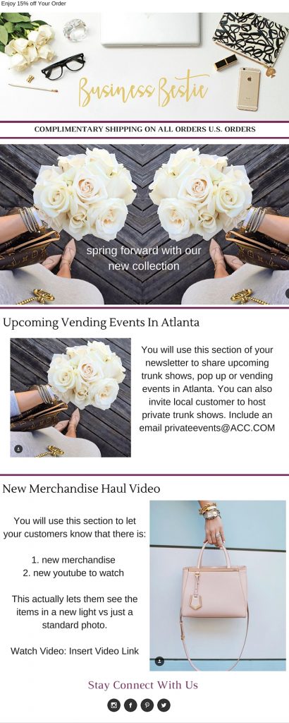 email marketing template example from Imperfect Concepts